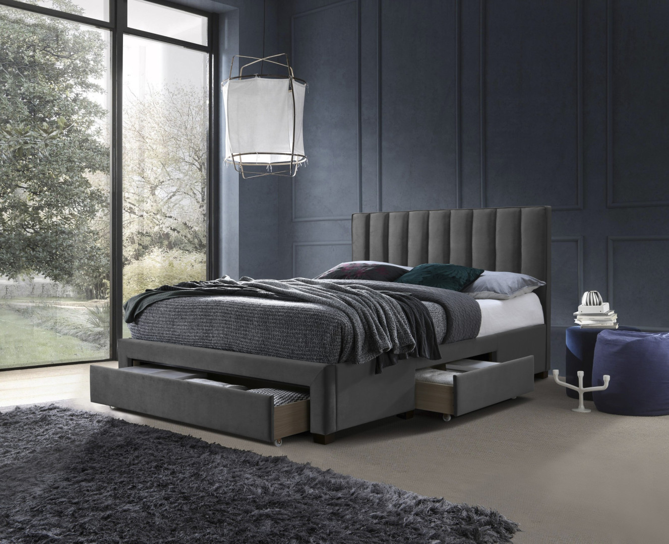 Produkt w kategorii: Łóżka, nazwa produktu: Luksusowe łóżko Grace Velvet Popielato 160x200cm