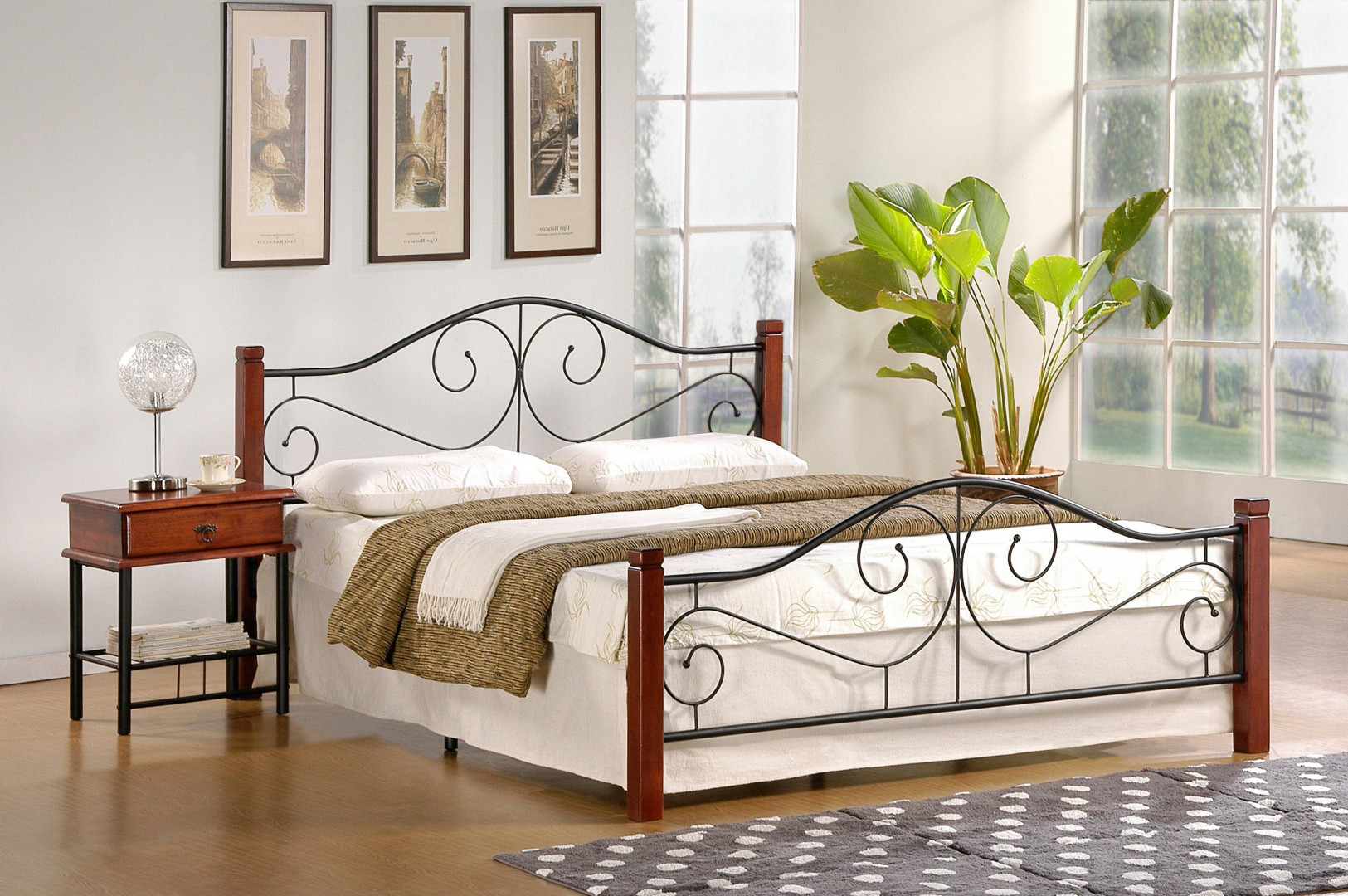 Łóżko Violetta 160 - eleganckie połączenie drewna i metalu